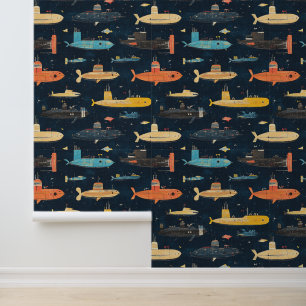 Onderzeebootschip onderwater schip krijttekening behang