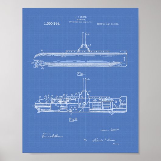 Onderzeeër 1919 Patent Art Blueprint Poster (Voorkant)