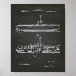 Onderzeeër 1919 Patent Art Chalkboard Poster