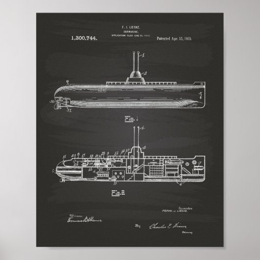 Onderzeeër 1919 Patent Art Chalkboard Poster (Voorkant)