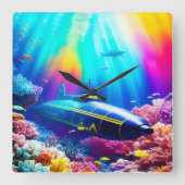 Onderzeeër in de prachtige oceaan vierkante klok (Voorkant)