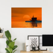 onderzeeër in de zonsondergang poster (Thuiskantoor)