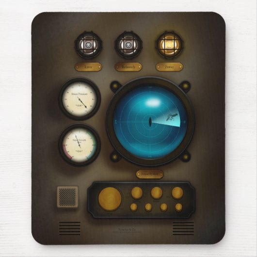 Onderzees scheepsbedieningspaneel Sonar Steampunk Muismat (Voorkant)