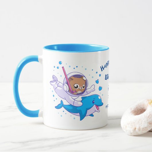 Onderzeese kat en dolfijn douane mok (Met donut)