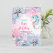 Onderzeese magische zeemeermin verjaardagsfeest kaart (Staand voorkant)