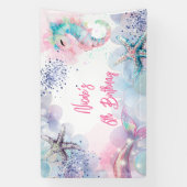 Onderzeese magische zeemeermin verjaardagsfeest spandoek (Verticaal)