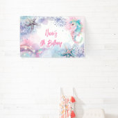 Onderzeese magische zeemeermin verjaardagsfeest spandoek (Insitu)