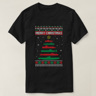 Onderzeese militaire boom Funny Kerstmis Ugly Xmas T-shirt