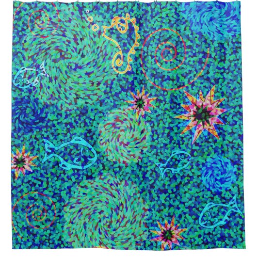 Onderzeese mozaïekvis Zeeproze blauwe roze Douchegordijn (Voorkant)