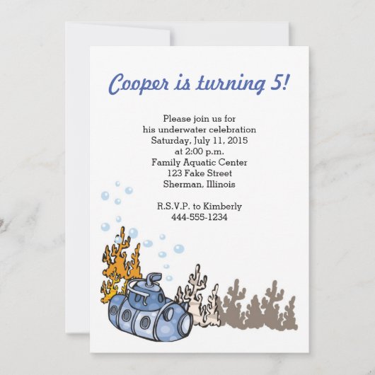 Onderzeese partij-uitnodiging kaart (Voorkant)