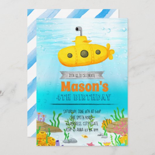 Onderzeese partijuitnodiging kaart (Voorkant / Achterkant)