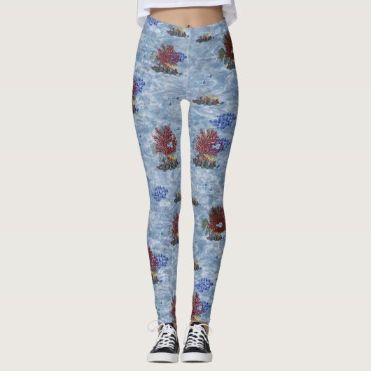 Onderzeese rode en roze koralen Herhaal afdrukken Leggings (Voorkant)