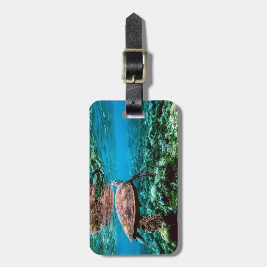 Onderzeese tropische Zee schildpad Bagagelabel (Voorkant verticaal)