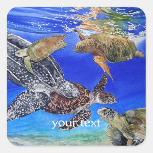 Onderzeese Zeeen schildpadden kunst bedreigde soor Vierkante Sticker