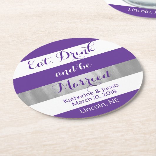 Onderzetter 2 van Violet en White Striped Wedding  (Gebogen)