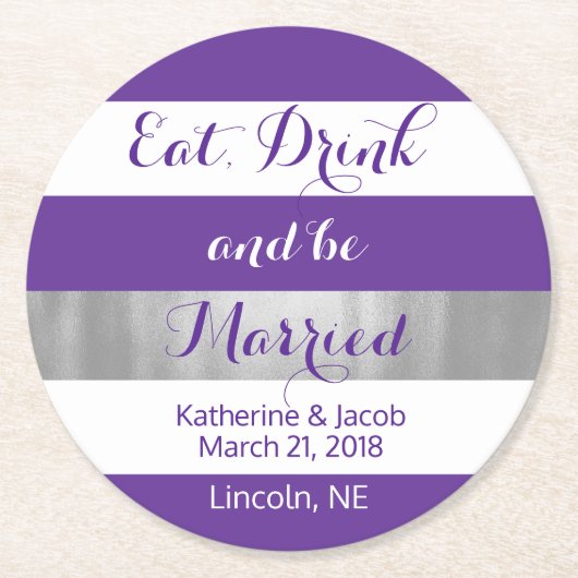 Onderzetter 2 van Violet en White Striped Wedding  (Voorkant)