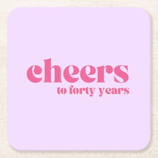 Onderzetter, 40e verjaardag, Retro Paarse & Roze Kartonnen Onderzetters (Voorkant)