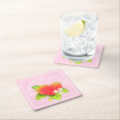 Onderzetter aardbeiroze vierkant papier (Insitu)