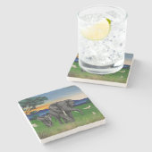 onderzetter "African Sunset" Elephants Mountains (Zijkant)