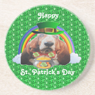 Onderzetter Basset Hound Happy St. Patrick's Day