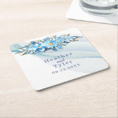 Onderzetter Blauwe Floral Wedding Paper (Schuin)