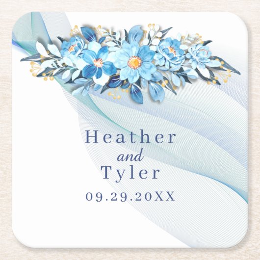 Onderzetter Blauwe Floral Wedding Paper (Voorkant)