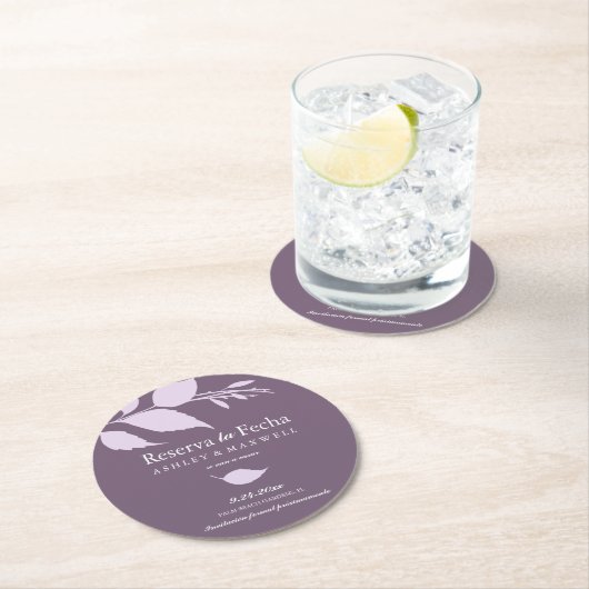 Onderzetter bruiloft bewaart de datum Paars (Insitu)