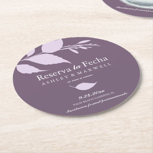 Onderzetter bruiloft bewaart de datum Paars (Gebogen)