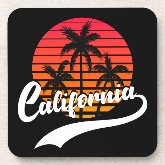 Onderzetter Californië Retro Sunset en Palm Trees (Voorkant)