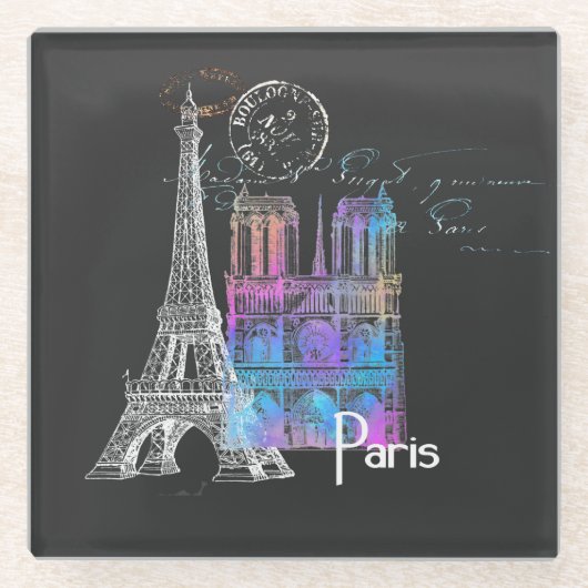 Onderzetter Eiffel Notre Dame Rainbow Glazen Onderzetter (Voorkant)