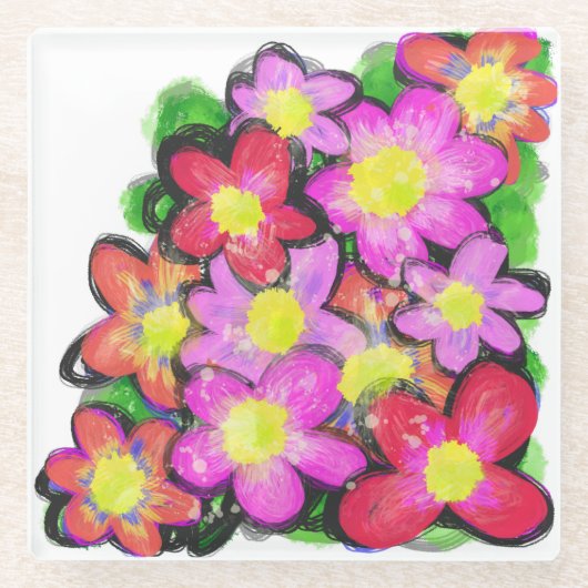 Onderzetter geverfde roze bloemen (Voorkant)