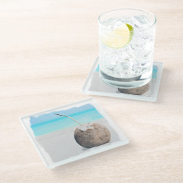 Onderzetter, glas - Beach Coconut Glazen Onderzetter
