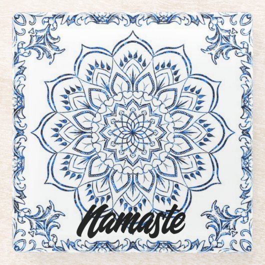 Onderzetter | Glas | Blauwe Mandela | Leefruimte | (Voorkant)