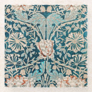 ONDERZETTER GLASS : WILLIAM MORRIS : HONEYSUCKLE GLAZEN ONDERZETTER