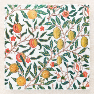 ONDERZETTER GLASS : WILLIAM MORRIS : POMEGRANATEN GLAZEN ONDERZETTER