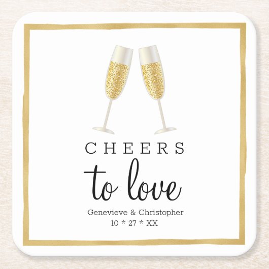 Onderzetter | Gold Cheers to Love Champagne (Voorkant)