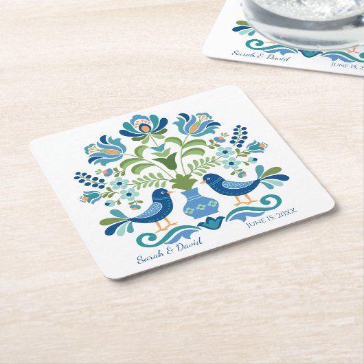 Onderzetter Hongaarse ontwerpblauwe vogels (Schuin)