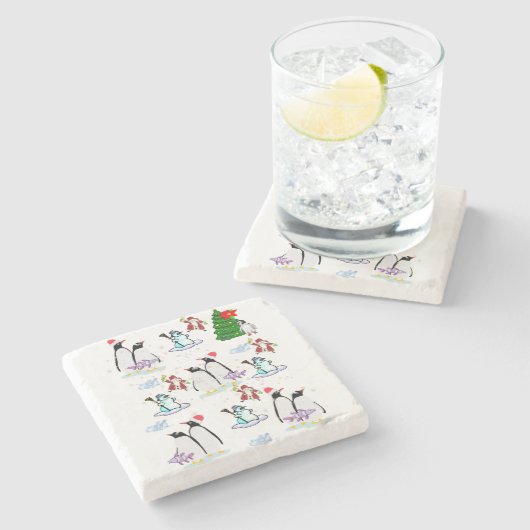 Onderzetter kerstmarmer, Penguin Snowman (Zijkant)