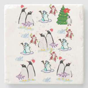Onderzetter kerstmarmer, Penguin Snowman