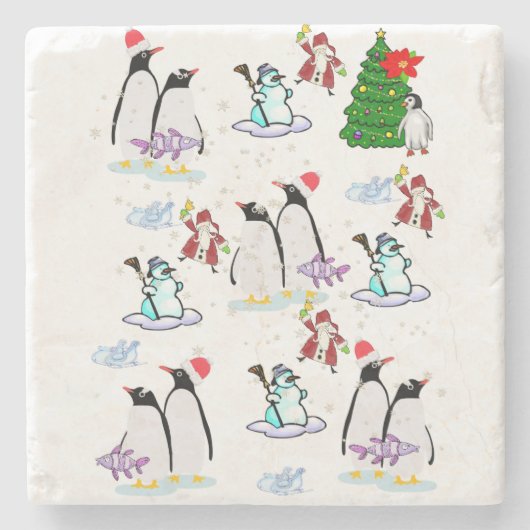 Onderzetter kerstmarmer, Penguin Snowman (Voorkant)