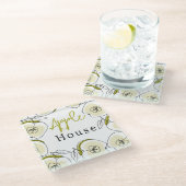 Onderzetter met appel getekend. (Schuin)