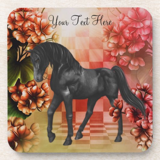 Onderzetter met Black Fantasy Horse Flowers (Voorkant)