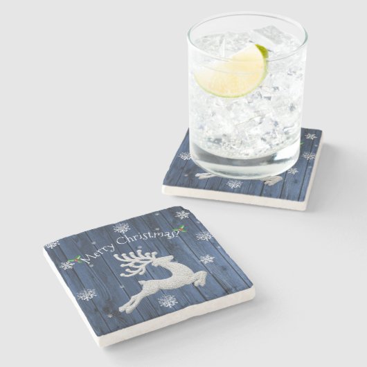 Onderzetter met blauw, bijtende kerstreindester (Zijkant)