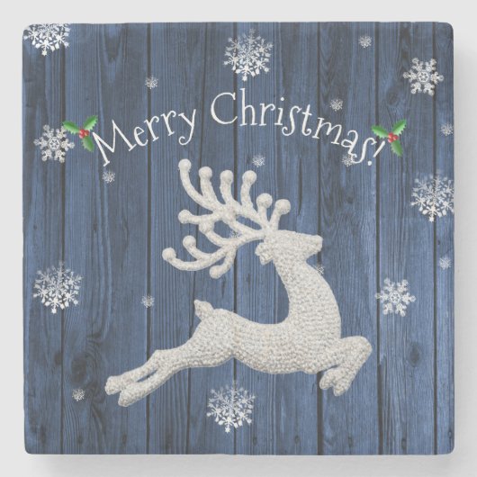 Onderzetter met blauw, bijtende kerstreindester (Voorkant)