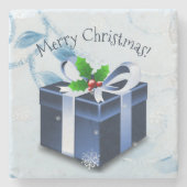 Onderzetter met blauw kerstcadeau (Voorkant)