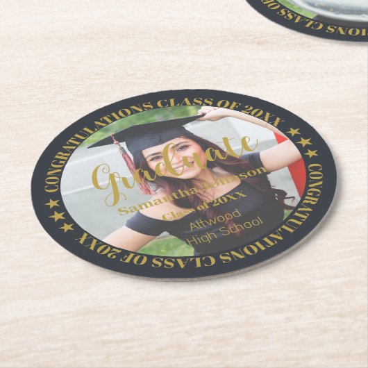 Onderzetter met Gold Photo Round Paper afstuderen (Gebogen)