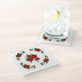 Onderzetter met heerlijk kerstrood bloem glazen onderzetter (Schuin)