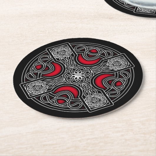 Onderzetter met Keltisch rood, rond papier (Gebogen)