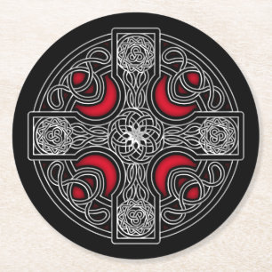 Onderzetter met Keltisch rood, rond papier