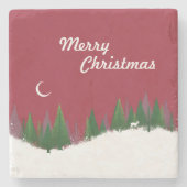 Onderzetter met kerstBossen Scene Stone (Voorkant)